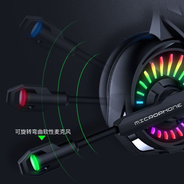 Gaming headset vit med brusreducerande mikrofon färg RGB-lampor