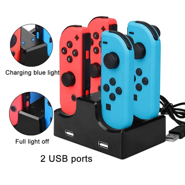 Nintendo Switch-lader med håndtak ladestasjon - 4 i 1, USB-kabel, 2 USB-porter KLB