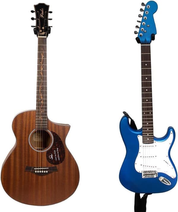 Guitarvægmontering, 2 pak Moodve Guitarformet Metal Sort Guitar Krog Stativ til