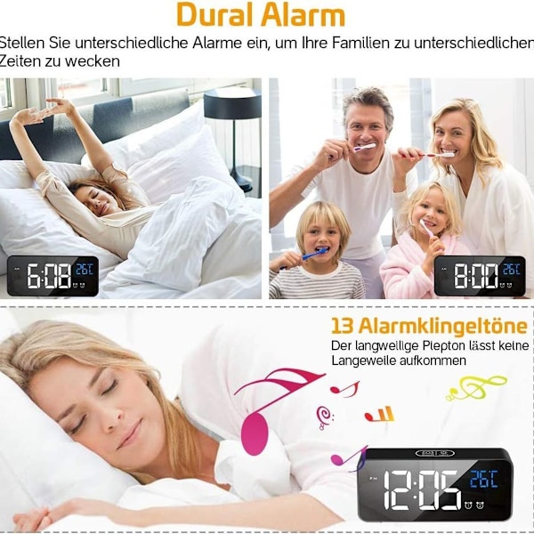 Digital väckarklocka, LED digital klocka bordsklocka med röststyrningsfunktion och