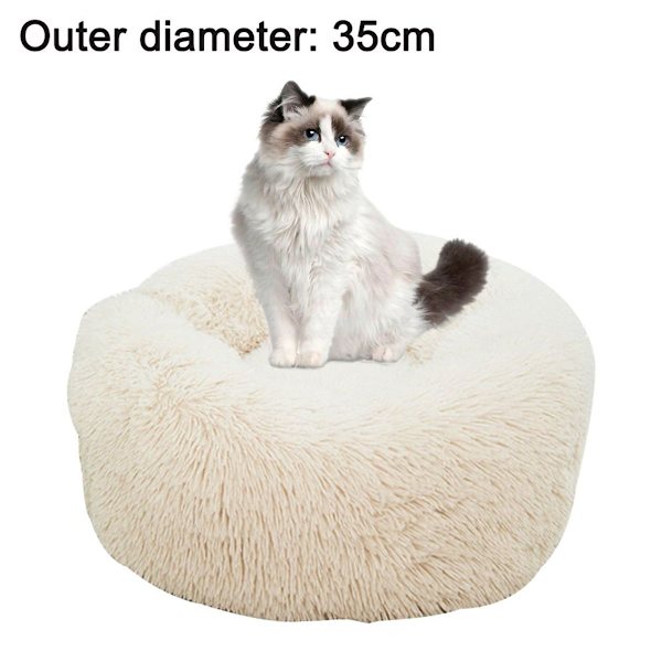 Rund 35cm mørkegrå katteseng hund seng donut blød beige KLB