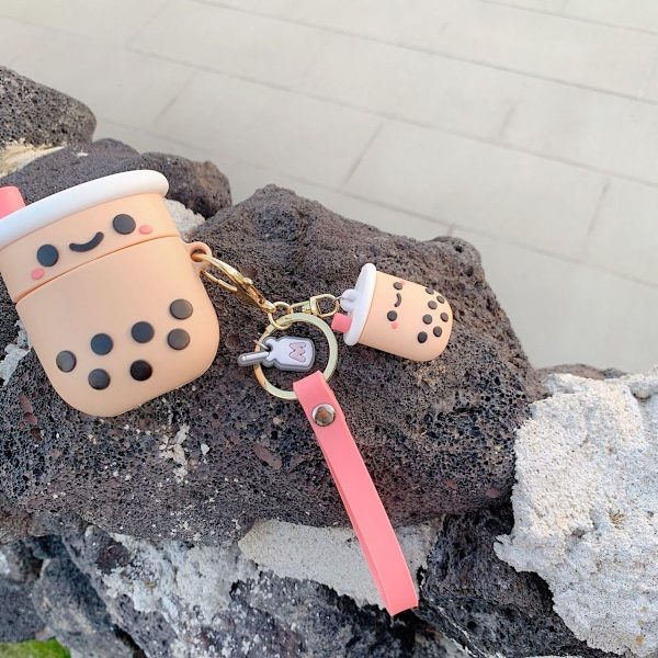 Sød Airpods 1/2 Etui med Nøglering Girly Pink Boba Mælkete