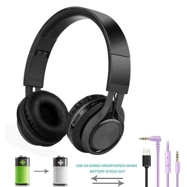Bluetooth-hodetelefoner, sammenleggbare, trådløse, svarte