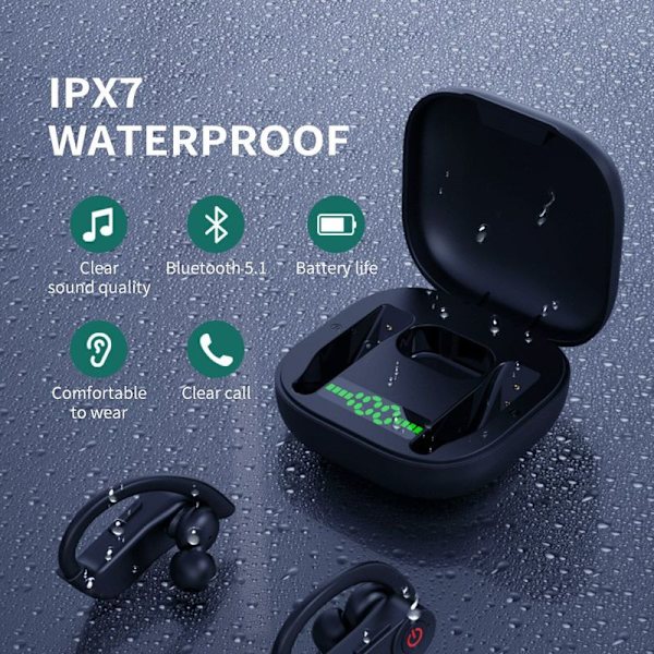Bluetooth-hörlurar med öronkrokar, hörlurar med laddningsfodral