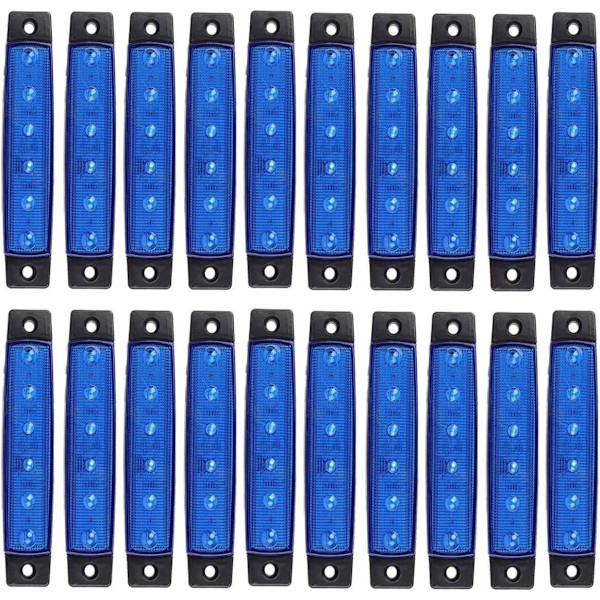 LED-sidomarkeringsljus 6 LED 2835 SMD-positionsljus för lastbil, släpvagn, husbil, pickup, traktor, lastbil, SUV, båt 12V DC stöttålig (20 st blå)