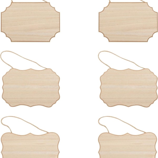 6 stycken oavslutade hängande träskyltar rektangel blank träplakett blank KLB