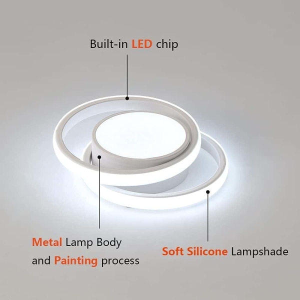 LED-taklampe, 32W rund taklampe, moderne taklampe for gang, soverom, bad, kjøkken, stue, kald hvit, lengde 27 cm