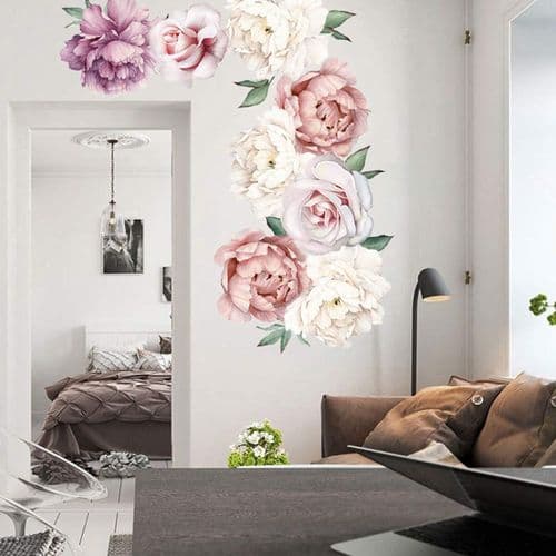 Pionväggdekaler, blomväggdekaler, pioner, rosor, blommiga väggdekaler