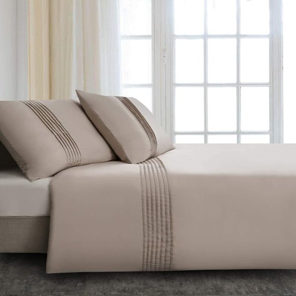 100% bomullsdynetrekksett 240x260 cm Beige High-end plisserte voksen sengetøysett for 2 personer med 2 putevar 65x65cm Glidelåslukking KLB