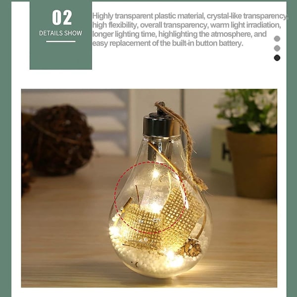 Paket med 6 LED transparenta julgranskulor, juldekorationer. KLB