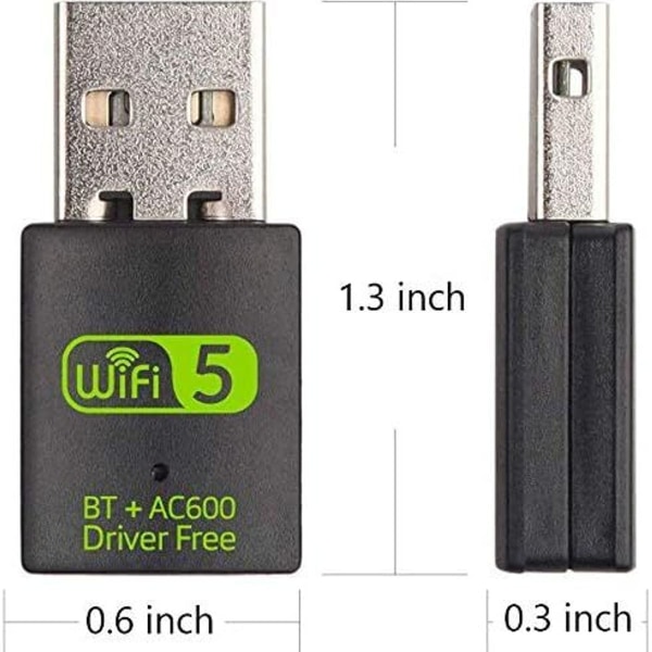 USB WiFi Bluetooth -sovitin, 600 Mbps:n kaksitaajuinen langaton verkko