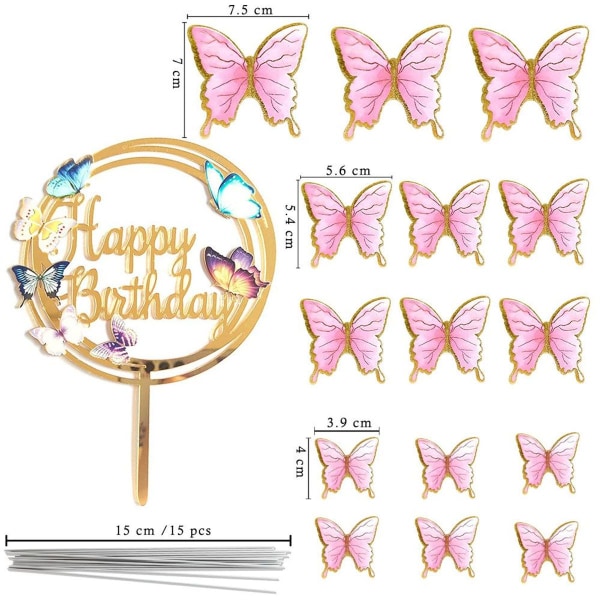 Pink Butterfly -kakkupäälliset, 16kpl Butterfly-kuppikakkupäälliset