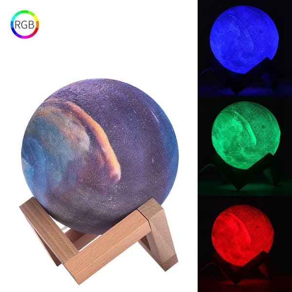 USB-lading, 3D-trykt, stjernehimmel, måneskinn, LED KLB