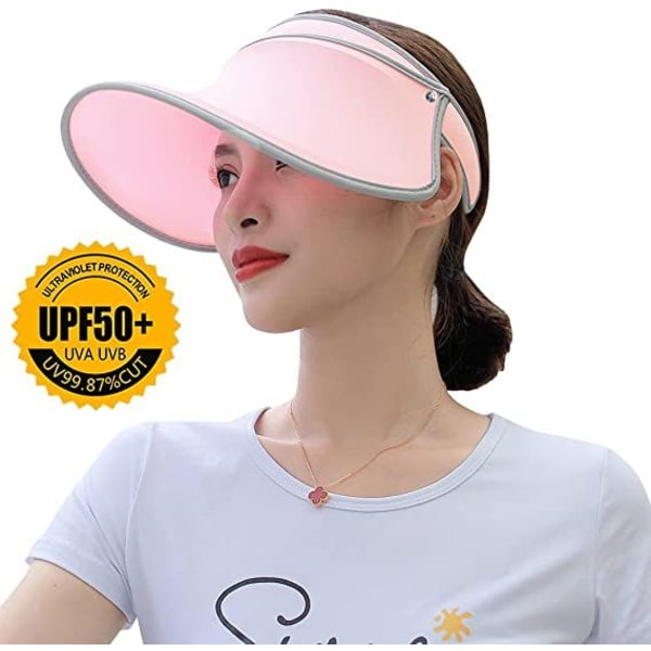 Rosa solhatt med UPF50+ solbeskyttelse, anti-UV solhatt for kvinner, sommer solhatt med UV-beskyttelse, tom tak Strand Reise lang sidehette