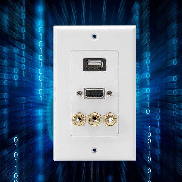 USB2.0 + VGA + 3 banankontakter informationstavla väggplatta KLB