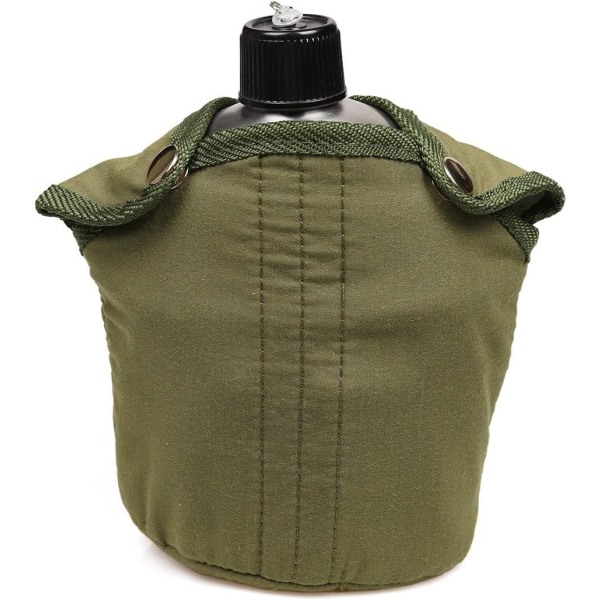 Pullo Military Canteen Kit ruostumatonta terästä 0,9L kupilla 0,5L vihreä nylon cover