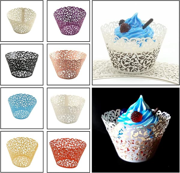 Muffinsformar i papper med blommönster, 100-pack, svarta