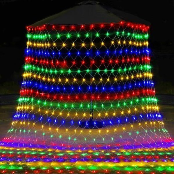 Udendørs slyngelys 144 LED jule netlys-2 x 2 m-RGB farve-fler-farve-Drevet af fjernbetjening-Vandtæt-juledekoration
