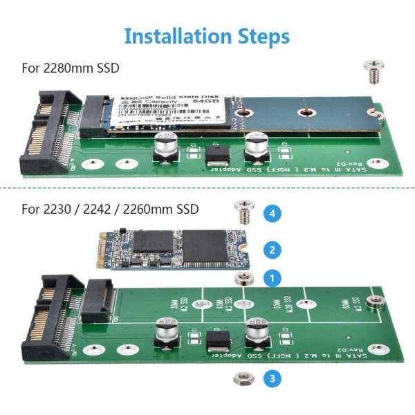 M.2 SATA-adapter 22-pin (7 + 15) SATA III NGFF M.2 SATA-basert nøkkel B/ B + M for SSD