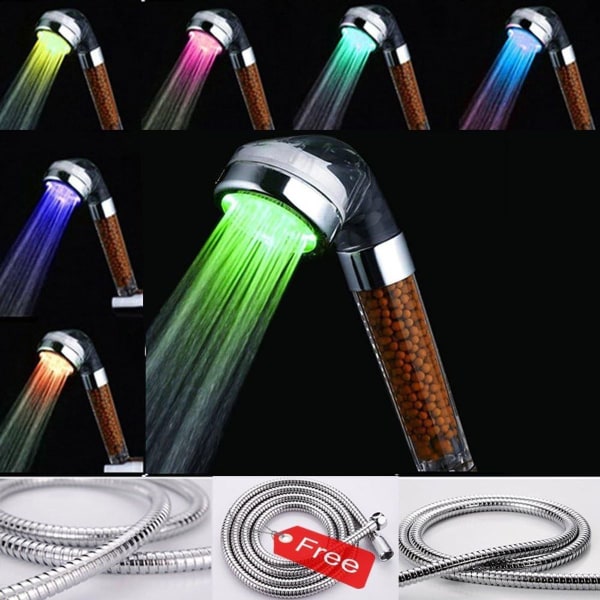 LED håndbruser 7-farvet automatisk filterskiftefilter vandbesparende