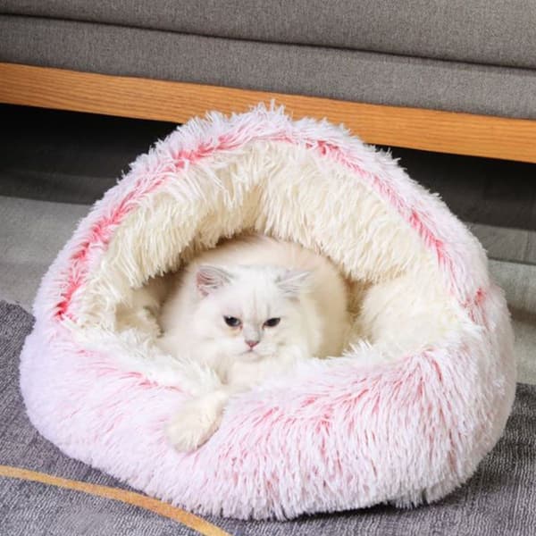 Calming Hooded Dog Bed og Kat Cave Bed til Lille Pinks