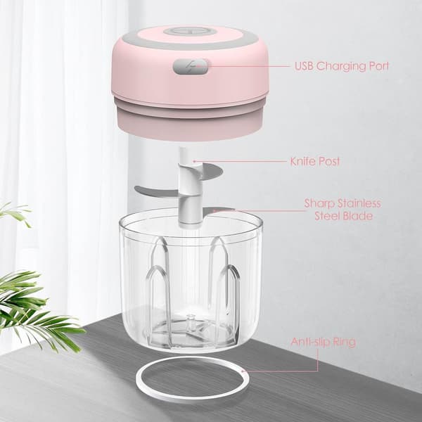 Elektrisk mini hvidløgsslicer, slicer og hakker pink