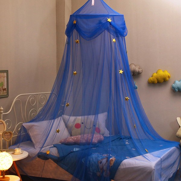 Myggenet baldakin, sengegardiner kuppel, Princess Stars sengetelt blå