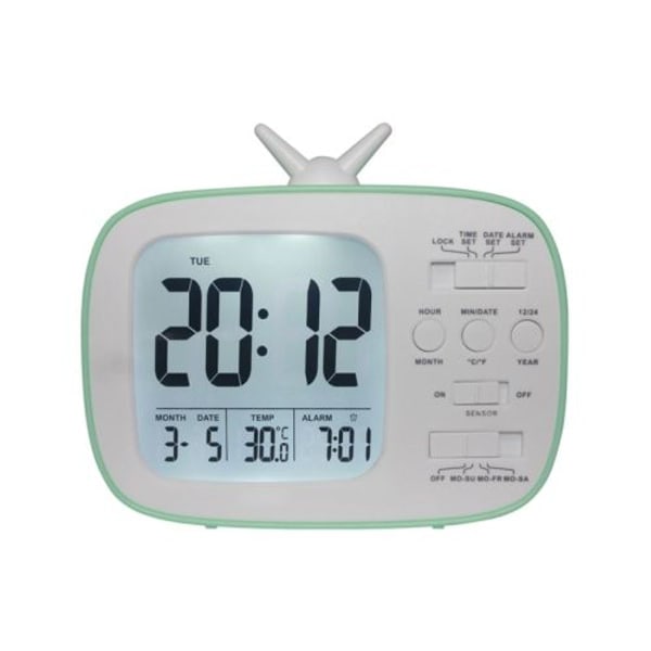 G179 Retro TV-vekkerklokke Student Sovesal Sengeside Elektronisk Klokke (Grønn Engelsk