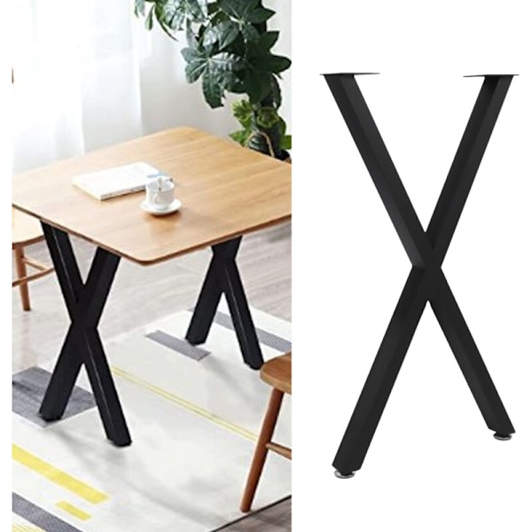 2 stk. Metall spisebordben 28 tommer X-form Industrielle stil bordben med justeringsputer Matt svart KLB