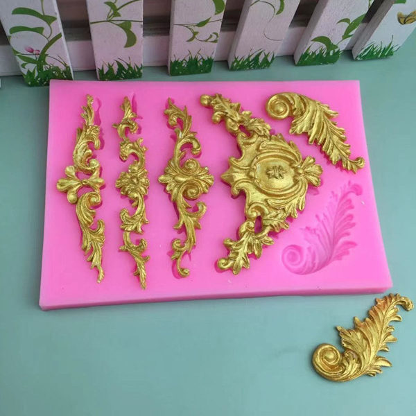 3-pack barock silikon fondantformar 3D skulpterade rullverk snirklar filigran