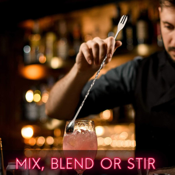 10-tommers rustfritt stål cocktailrører og blandeskje
