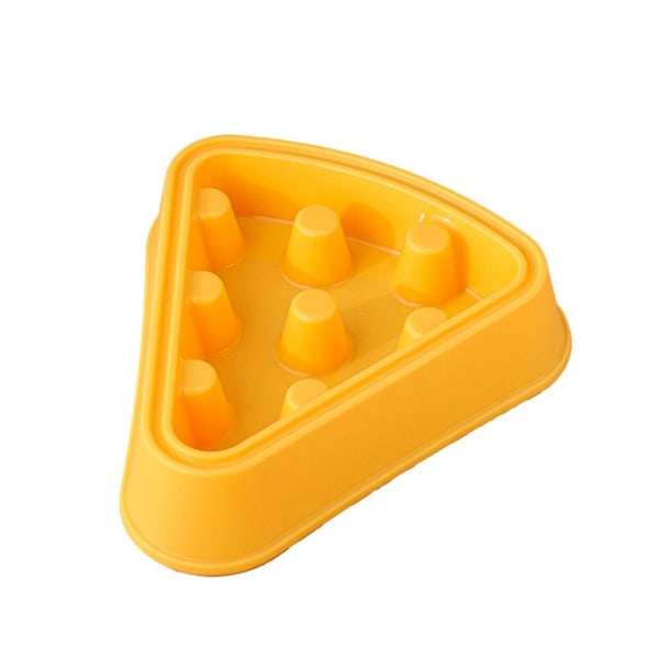 Skål för husdjur, plastskål för hund, tecknad pizzastil, skål för långsam matning, gul KLB