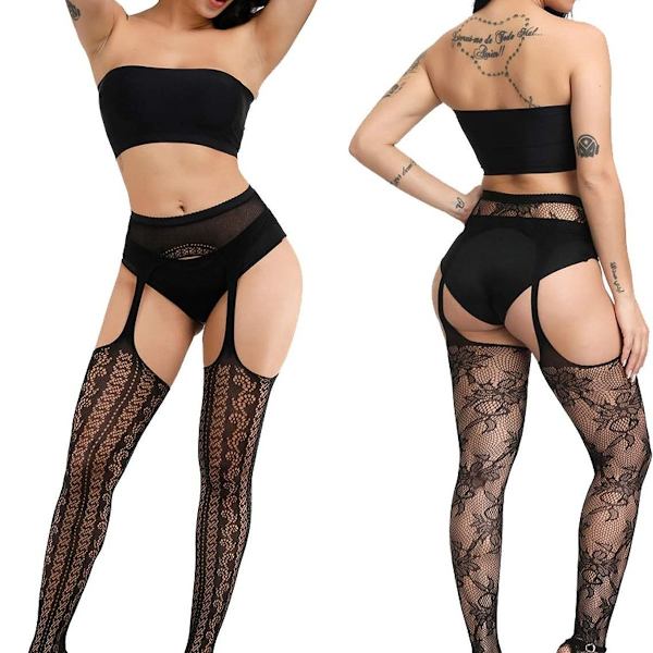 Plus size fisknätstrumpor, svarta fisknätsstrumpbyxor, lår blå KLB