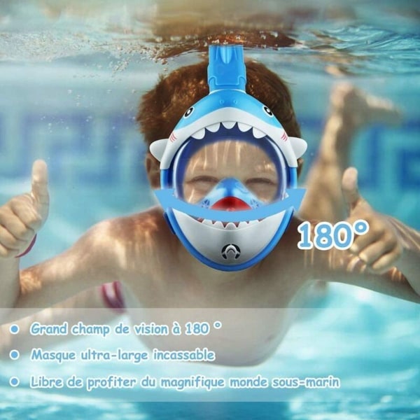 Børnedykkermaske Shark dykkermaske med snorkel, 180° Panorama Dry Top System Easy