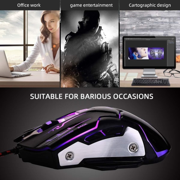 USB-datormus med kabel, lysande mus för bärbar dator med RGB 7