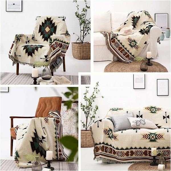 Rutiga, amerikansk etnisk stil sofföverdrag, Sucre Jacquard stickad hel täckning sofföverdrag -130×180cm KLB