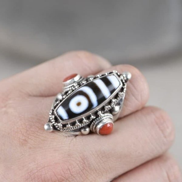 Silverring, unik justerbar ring, Nepal amuletta samling