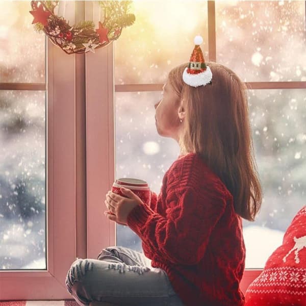 Julehårklips, 4 stk. julehatte-hårklips med julemotiv KLB