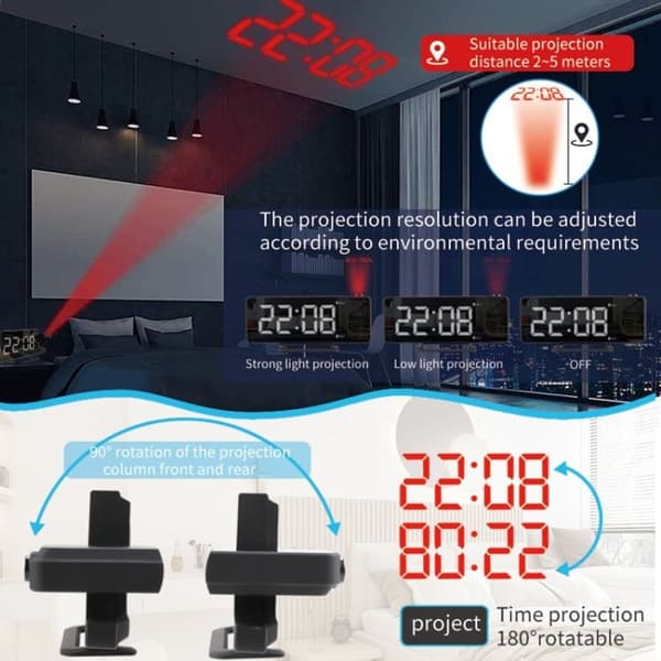 TS-9210 Digitalt speilprojeksjonsvekkerur med tidsvisning og projeksjon