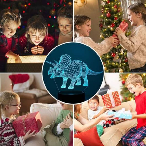 Fullosun Dinosaurie Bordlampa LED Nattlampa 3D Illusion Triceratops