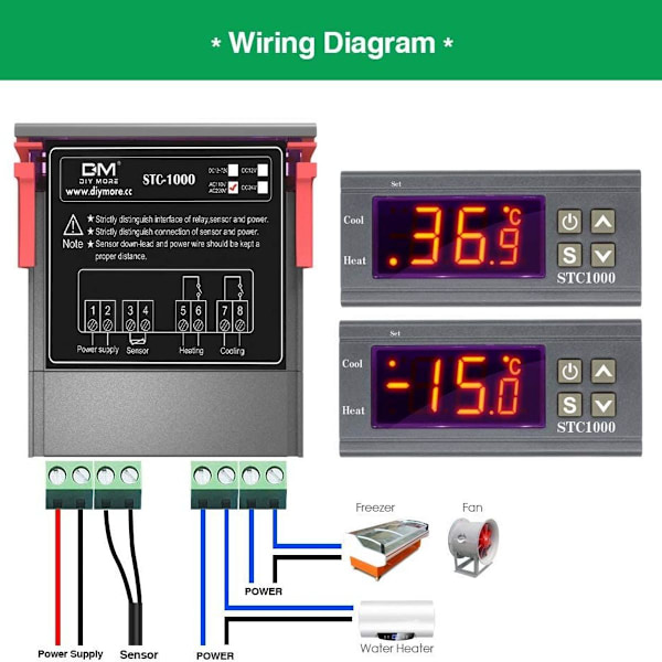 AC 110V-220V temperaturregulator, universel STC-1000 med 1 stk temperatursensorprobe
