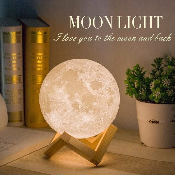 3D Månelampe, LED Natlampe 3 Farver Touch Luna Lampe, 15cm/5.9 Tommer Dia KLB