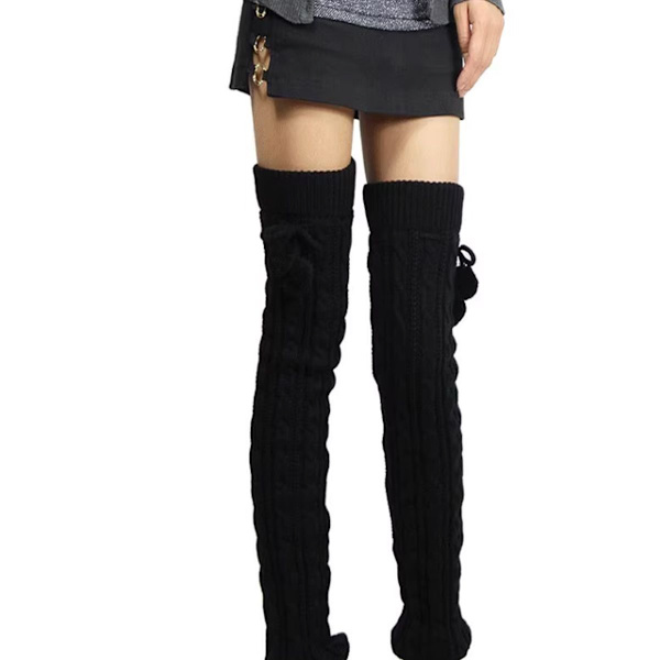 Dammode Vinter Leggings Stövlar Långa Benvärmare Stickade Virkade Sockor Svart KLB