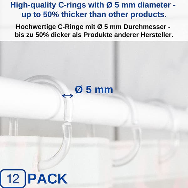 Duschdraperiringar transparenta, 12-pack, transparenta