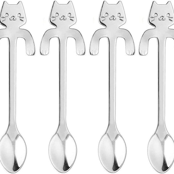 Mini rustfrit stål kaffeskeer \"Kat\" Sæt med 4 til te, suppe,
