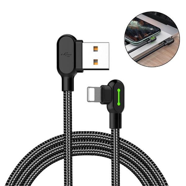 Typ C till telefon 90 graders dubbel vinkel LED snabbladdningskabel 1,8 meter KLB