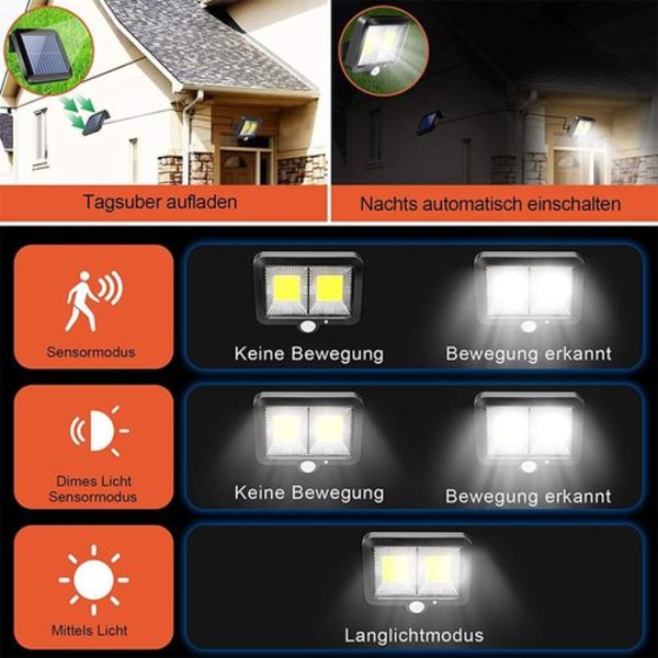 Sollampor för utomhusbruk med rörelsesensor, 128 LED-strålkastare 120° superljus