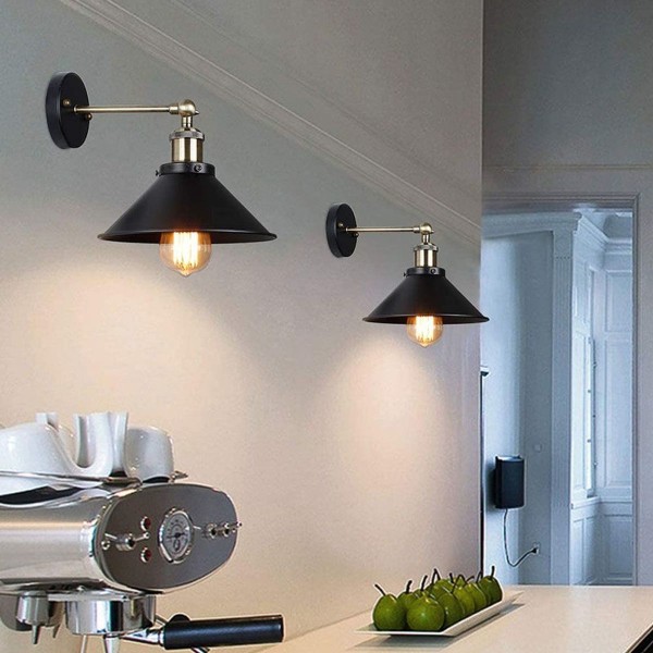 Vintage vägglampa Kreativ vägglampa Roterbar Metallvägg Svart 2 KLB