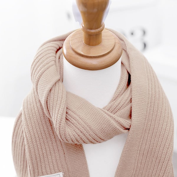 Barns skjerf mykt varmt strikket halsvarmer vinter klassisk skjerf for gutter beige KLB