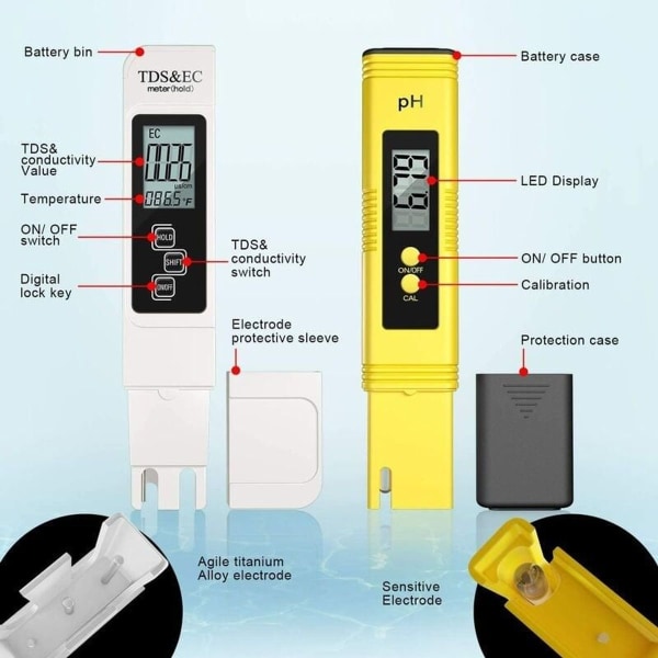 TDS- og pH-måler, penn pH-måler, høy nøyaktighet
